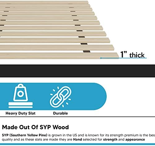 Treaton, 1-Inch Extra Heavy Duty Horizontal Wooden Bunkie Board/Bed Slats, Enhance Mattress Support, Queen(60.5"), Beige