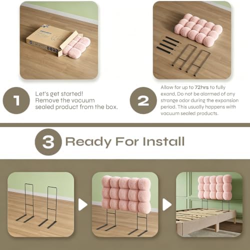 Pinmoco Twin Cloud-Shaped Upholstered Headboard, Teddy Fleece Pink