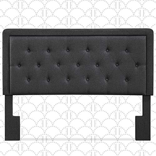 Elle Decor Amery Diamond Stitched Tufted Headboard, Soft Fabric Upholstered with Padded Button-Tufting, Adjustable Height, Queen Size, Charcoal Grey