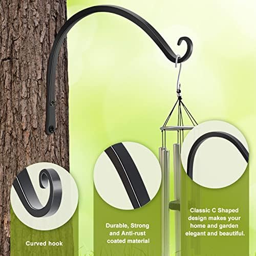 FEED GARDEN Heavy Duty Plant Hooks - 2 Pack 14 Inch Wall Mounted Hanging Brackets, 57lb Capacity Steel Plant Hangers for Bird Feeders, Baskets, Wind Chimes Outdoor Indoor- Black