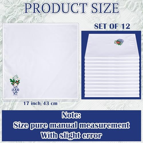 HunnmingRe 12 Pcs Christmas Blue and White Cloth Napkins, 17x17 Inch