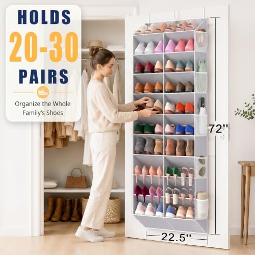 20-30 Pairs Over the Door Shoe Organizer with Side Mesh Pockets