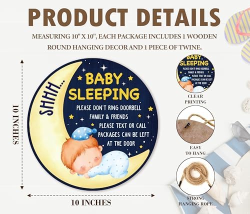 Shhh Baby Sleeping Hanging Sign, Moon Wooden Round Door Hanger For Baby Boy Room Front Door Nursery Kids Bedroom, Please Do Not Knock Or Ring Doorbell Sign For Outdoor Porch -03