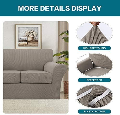 Turquoize 4 Piece Sofa Covers for 3 Cushion Couch Sofa Slipcover Soft Couch Cover for Dogs-Washable Sofa Furniture Covers with 3 Individual Large Cushion Covers, Feature Thick Fabric (XL Sofa, Taupe)