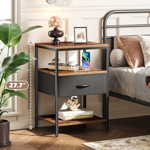 SUPERJARE Nightstand with Charging Station, USB-C Port, Bedside Table