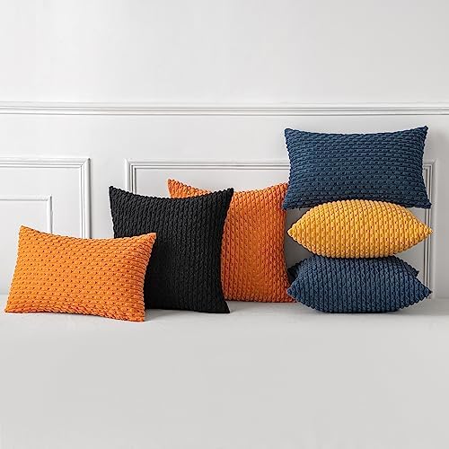 MIULEE Decorative Throw Pillow Covers 18x18 Black Textured Corduroy