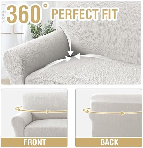 H.VERSAILTEX Jacquard Sofa Slipcover with Waterproof Seat Furniture Protector 1 Piece Stretch Sofa Covers with Elastic Bottom for Kids, Pets, Dog(Sofa, Pale Oak)