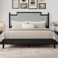Queen Size Bed Frame with 50.2" Tall Upholstered Headboard, Black