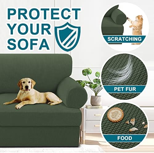 Turquoize T Cushion Chair Slipcover Armchair Slipcover for Living Room Stretch Sofa Couch Cover Soft Armchair Cover Furniture Covers with Individual T Cushion Seat Covers (Chair, Bronze Green)