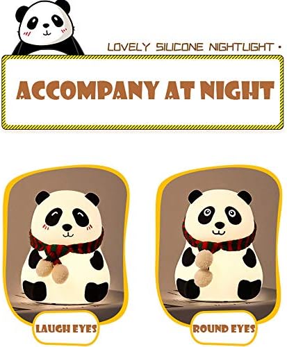 LED Kids Night Light Cute Nursing Night Light Non-Flickering Eye-Caring Lamp-USB Rechargeable, Touch Control, Multi-Color and Warm White Can be Switched, Fabulous Ideal Gift (Panda Round Eyes)