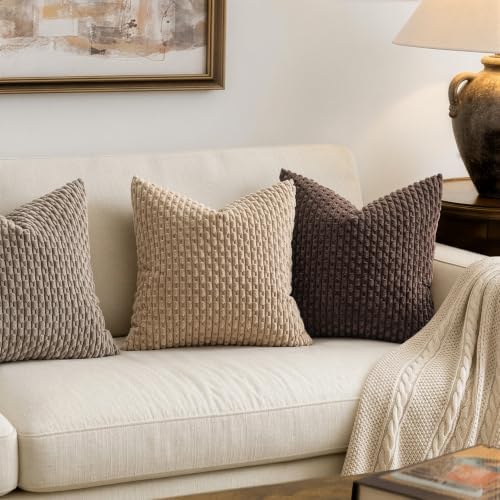 MIULEE Decorative Throw Pillow Covers 20x20 Neutral Tan Textured Corduroy