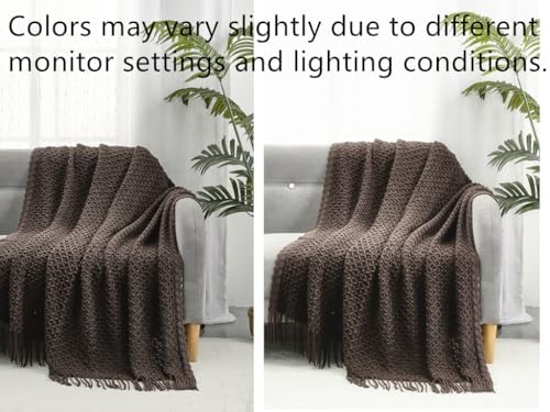 CREVENT Farmhouse Boho Knitted Throw Blanket for Couch Sofa Chair Bed Home Decoration, Soft Warm Cozy Light Weight for Spring Summer Fall (50''X60'' Chocolate/Coffee)