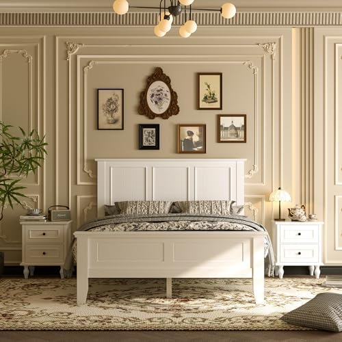 Wood Full Size Headboard Only with Farmhouse Style, Wall-Mounted , White