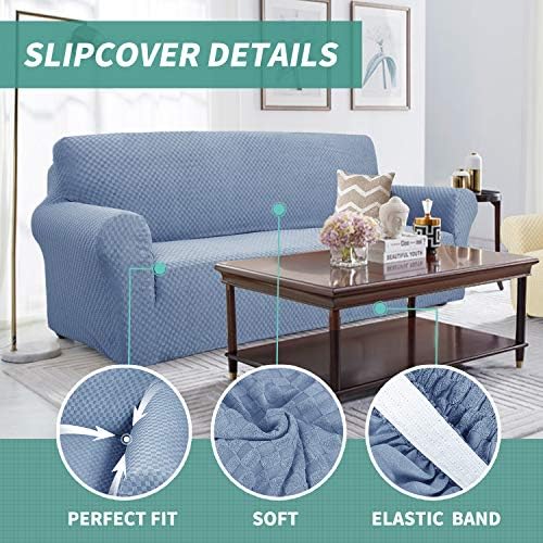 YEMYHOM Couch Cover Latest Jacquard Design High Stretch Sofa Chair Covers for Living Room, Pet Dog Cat Proof Armchair Slipcover Non Slip Magic Elastic Furniture Protector (Small, Light Blue)