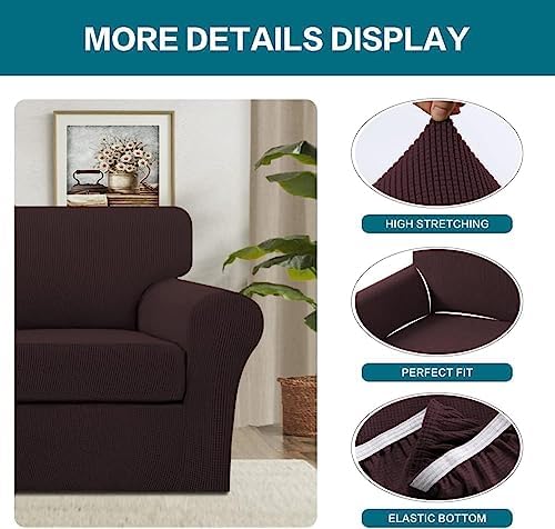 Turquoize 2 Piece Chair Covers Chair Slipcovers for Living Room Armchair Couch Cover Chair Sofa Cover with Individual Cushion Covers Furniture Cover for Chairs Feature Jacquard Fabric (Chair, Brown)