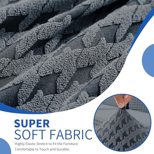 MAXIJIN 3 Pieces Stretch Sofa Covers for 2 Cushion Couch Loveseat Cover for Dogs Washable Love Seat Sofa Slipcovers Thick Soft Furniture Protector with Non Slip Strap (Dark Gray, 55"-69")