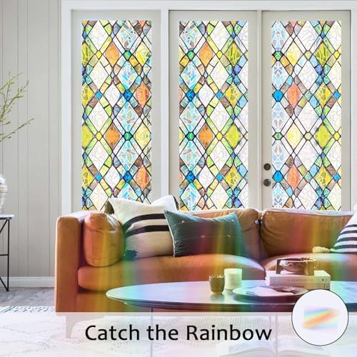 Stained Glass Window Film, 3D Colorful Static Cling, 35.4" x 78.7"