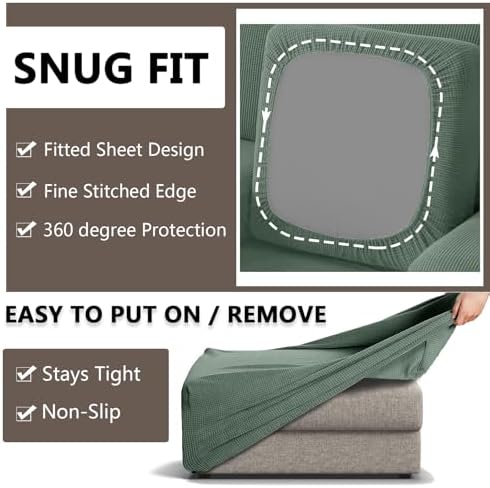 2 Piece Stretch Chair and Ottoman Cover Set, Jacquard Accent Armchair and Foot Stool Slip Cover, Non-Slip Slipcover for Chair with Footrest (Dust Green,2 Pieces Set)