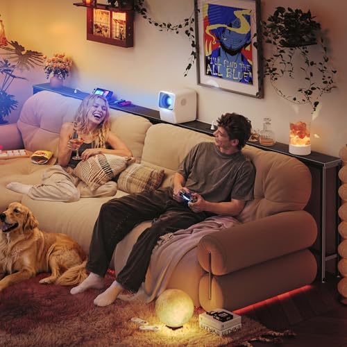 Huuger 118.1 Inch Behind Couch Table with 2 Power Outlets and USB-C Ports, Extra Long Narrow Sofa Table for Sectional Sofa, Skinny Console Table with Anti-Bump Pads, for Living Room, Black