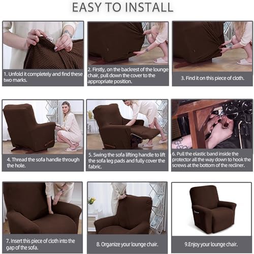 KEKUOU Recliner Chair Covers, 1-Piece Lazy Boy Recliner Covers, Chocolate