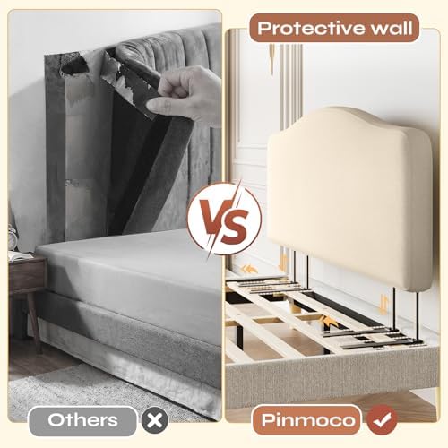 Pinmoco Queen Upholstered Headboard, Height Adjustable Velvet, Beige