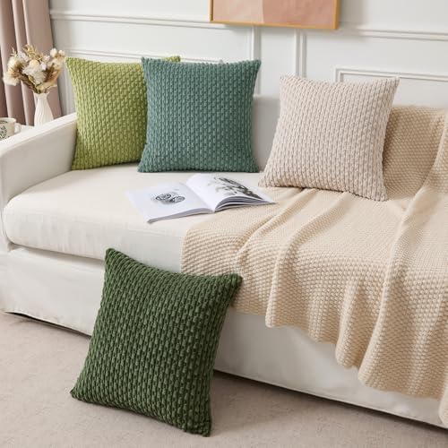 Kevin Textile Soft Corduroy 16x16 Inch Pillow Covers 2 Pack, Teal Green