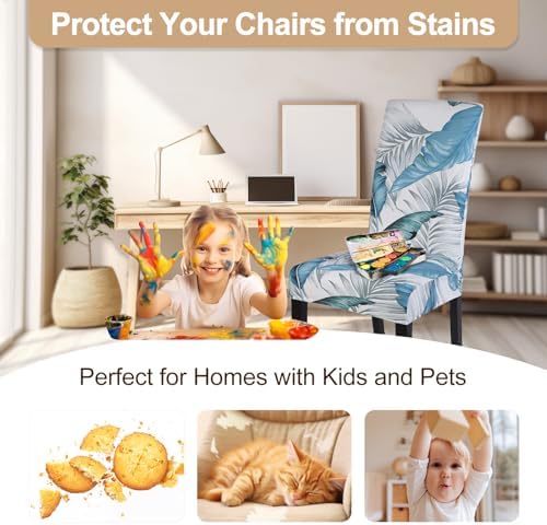 SearchI Dining Room Chair Covers Set of 6, Stretch Printed Parsons Chair Slipcovers Removable Washable Spandex Kitchen Chair Protector Cover for Dining Room, Hotel, Ceremony (Flower Pattern5)