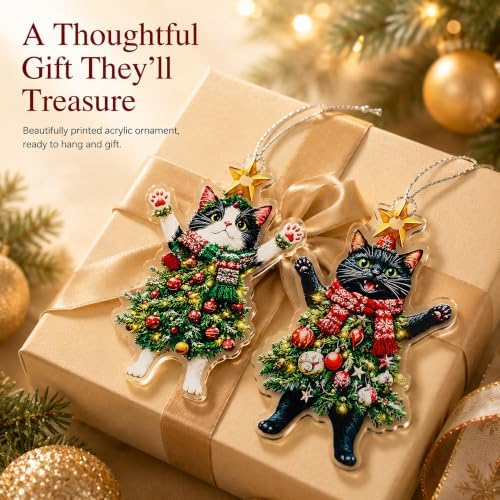 2-Pack Black Cat Christmas Ornament 2026, Funny Christmas Tree Ornaments, Cute Acrylic Tuxedo Cat Ornament, Gifts Specially Prepared for Pet Owners, Funny White Elephant Gift