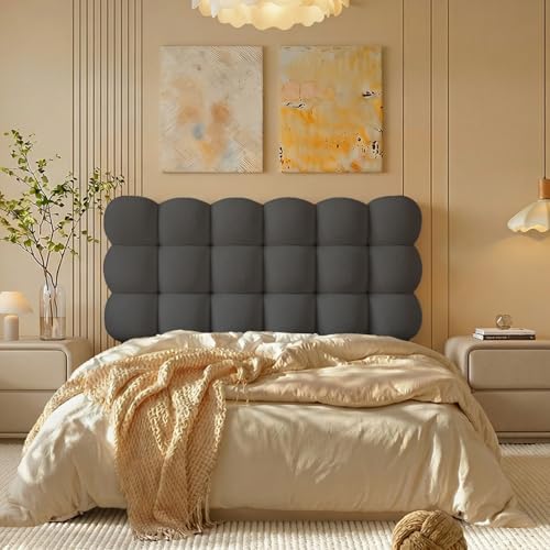 Pinmoco Full Cloud-Shaped Upholstered Headboard, Teddy Fleece Grey