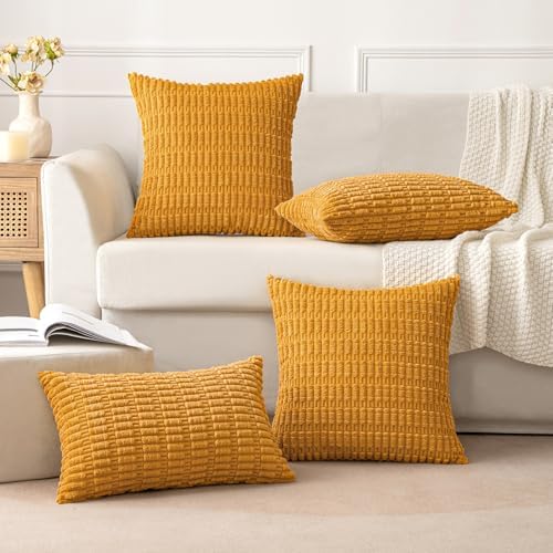 MIULEE Corduroy Decorative Throw Pillow Covers 18x18 Gold Yellow Pack of 2