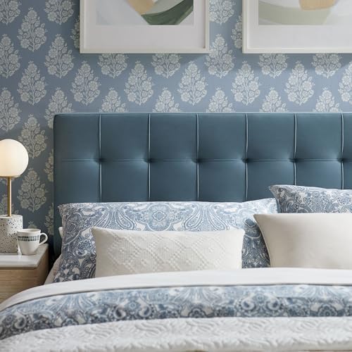 Modway Lily Performance Velvet King Size Headboard with Biscuit Tufting in Cadet Blue - Stain-Resistant Upholstery with Padded Design and 5 Height-Adjustable Mounts