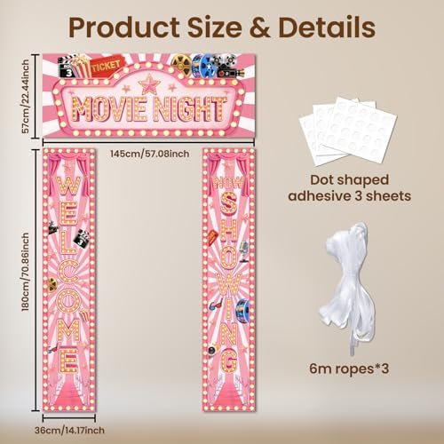CUTHOLLOW 3Pcs Pink Film Decorations Porch Sign Banner