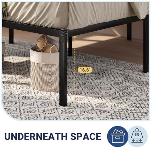 Allewie Full Size Bed Frame, 18 Inch Metal Beds with Storage Space, Black