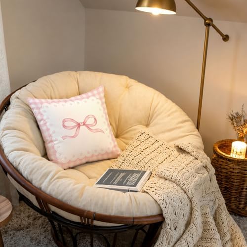 Pink Bow Pillow Cover 18x18, Dorm Decor for College Girls