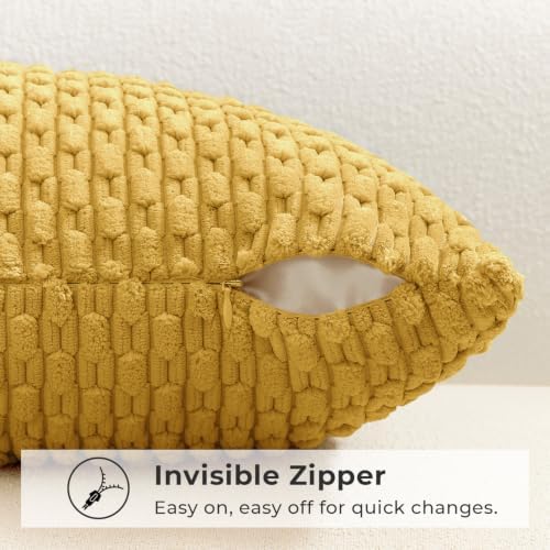 Kevin Textile Soft Corduroy 16x16 Inch Pillow Covers 2 Pack, Mustard Yellow