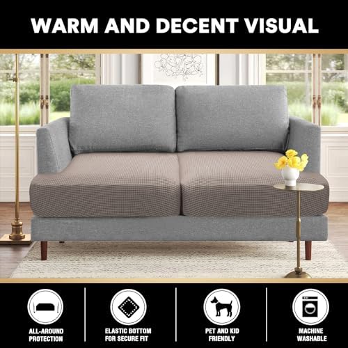 PrinceDeco Stretch T Cushion Loveseat Slipcover,Washable,Pet-Friendly,Taupe