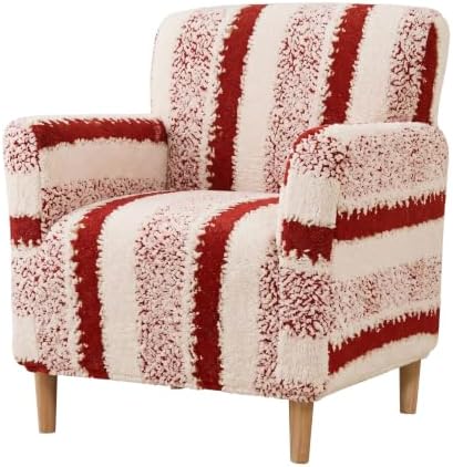 Striped Sherpa Armchair Slipcover, Stretch Plush Pet Friendly Accent Chair Cover with Elastic Bottom, Machine Washable Furniture Protector for Small Banquet Armchair