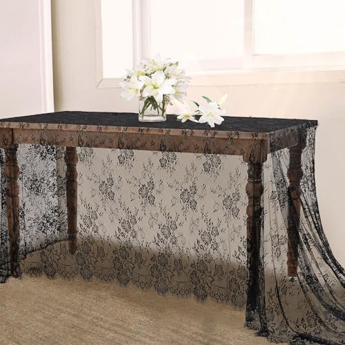 Black Tablecloth Lace Table Fabric 2pcs 60x120 Inch for Scary Movies