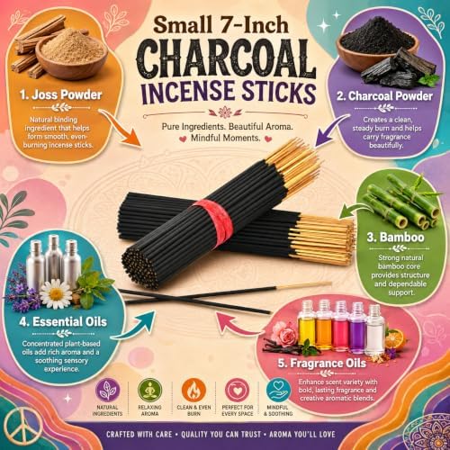 Japanese Cherry Blossom Exotic Incense Sticks 7 Inch - Bulk 1 Bundle 85 to 100 Sticks - Natural 7" Long Lasting Aroma that Burns for 30 to 45 Minutes.