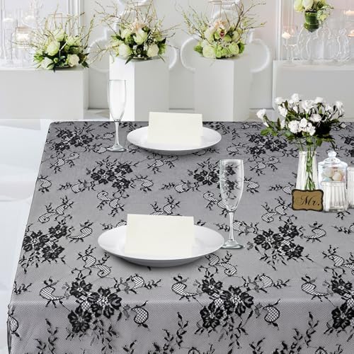 Black Tablecloth Lace Table Fabric 2pcs 60x120 Inch for Scary Movies