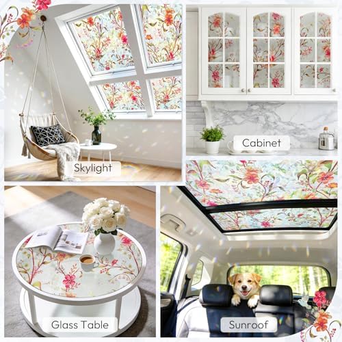 rabbitgoo Stained Glass Window Privacy Film, Cosmos Floral, 35.4" x 78.5"