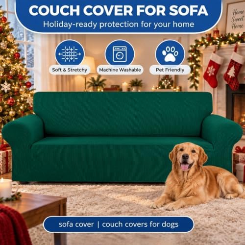 KEKUOU Stretch Couch Covers for Sofa, 3 Cushion Couch Slipcover,Hunter