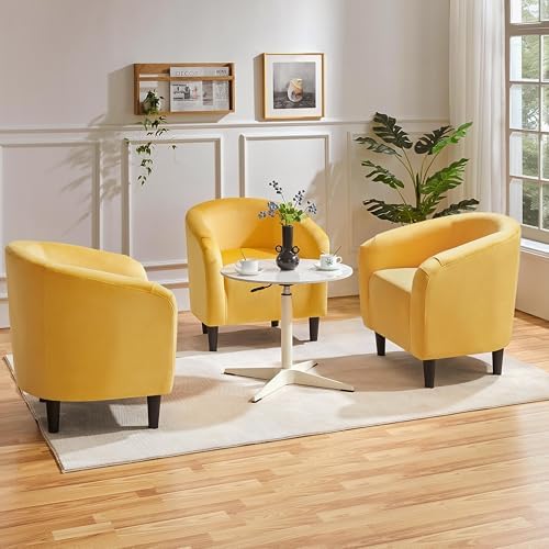 Yaheetech Small 25.5in Wide Velvet Barrel Accent Chair Bedroom, Yellow