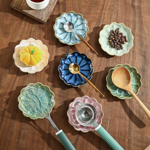 Set of 2 Ceramic Coffee Spoon Rest for Coffee Bar, Cute Cooking Spoon Holder for Stove Top Kitchen Counter, Mint Green