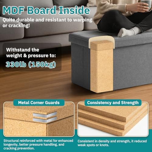 35-INCH Storage Ottoman Bench, Footrest with Storage, End of Bed Bench Coffee Table for Living Room, Bedroom, Entryway, Dark Gray