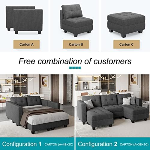 Belffin Modular Sectional Sofa with Storage Ottoman Modern Fabric L Shaped Couch with Chaise for Small Spaces Dark Grey