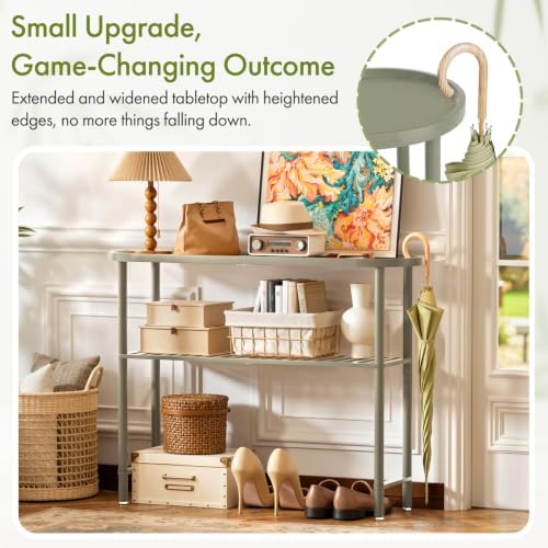 Modern Entryway Table for Hallway Bamboo 39.4", Green Console Tables for Entryway 2-tier, Behind Sofa Table with Anti-fall Edge, TV Stand for Living Room, 5min Easy Assembly, 39.4"L x 11.8"W x 29.7"H