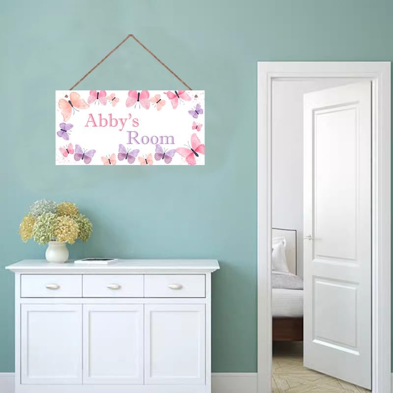 Personalized Pink Purple Butterfly Room Door Sign Girls Bedroom Baby Nursery Wall Decor Custom Name Art Wooden Plaque For Kids Room