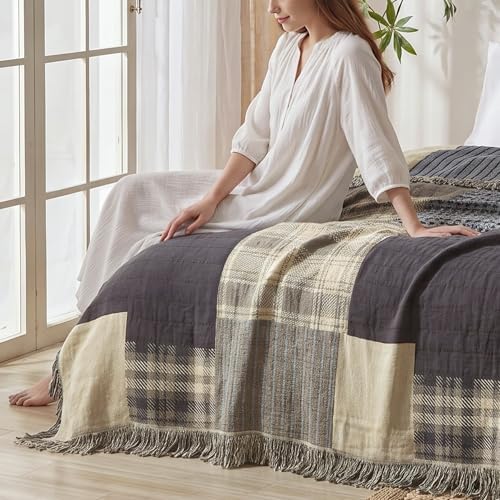 Bailix Boho Throw Blanket, 100% Cotton, Woven Patchwork Pattern, 50"x60"