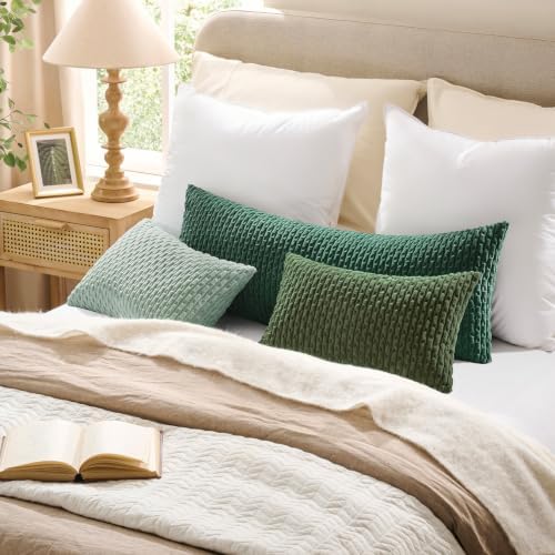 Kevin Textile Soft Corduroy 18x18 Inch Pillow Covers 2 Pack, Moss Green